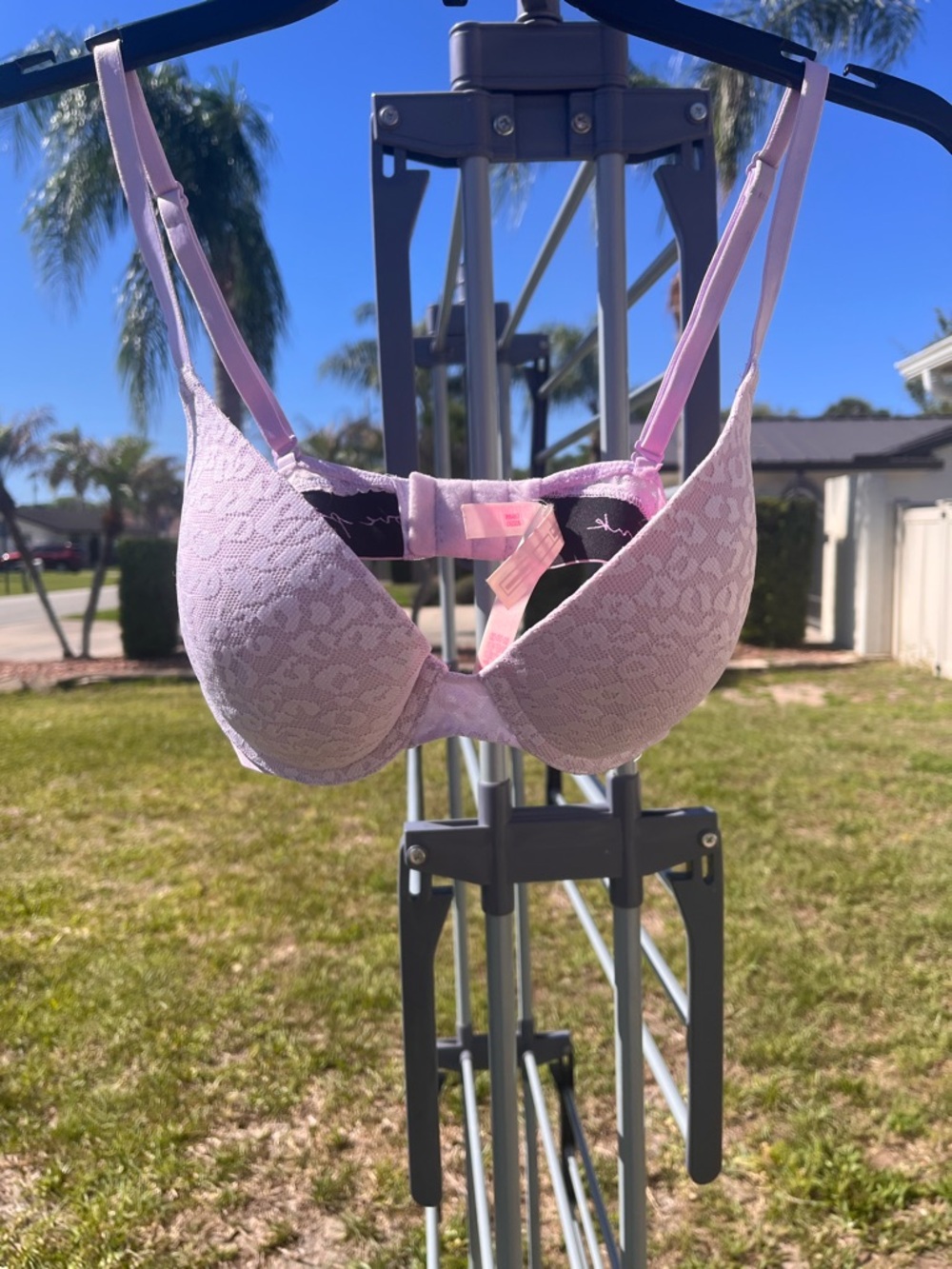 🔥 VS PINK Lilac Leopard Lace Push-Up Bra - 32D